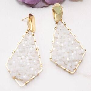Evening Allure Drop Statement Earrings Iridescent White Beads